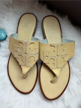 Tory Burch Cream Leather Miller Thong Sandals size 8